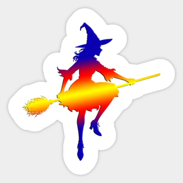 Halloween Witch Riding On A Broomstick Sticker by likbatonboot